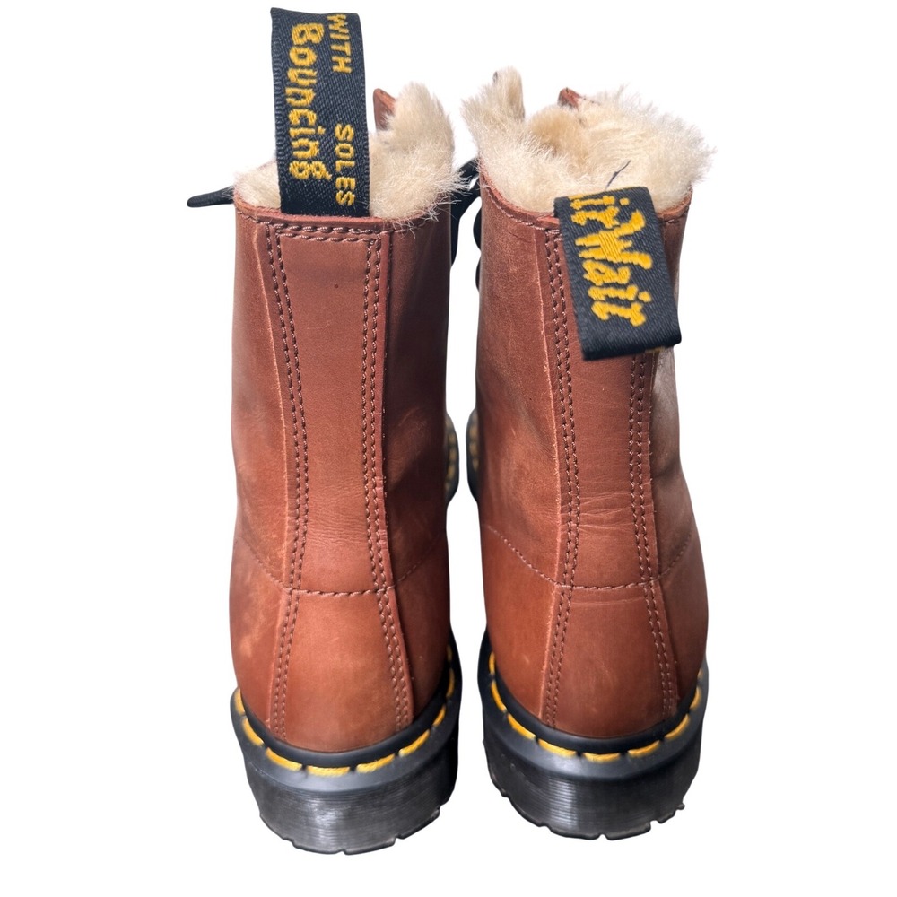 Dr. Martens Combat Boots 1460 Serena Women's Size 8 Faux Fur Lined Brown Leather - Picture 4 of 8